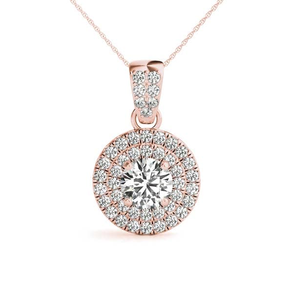Circle Shape Double Halo Pendant (0.29 ct. tw.), Front view in rose gold