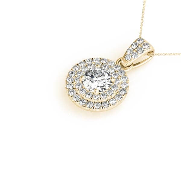 Circle Shape Double Halo Pendant (0.29 ct. tw.), Side view in yellow gold