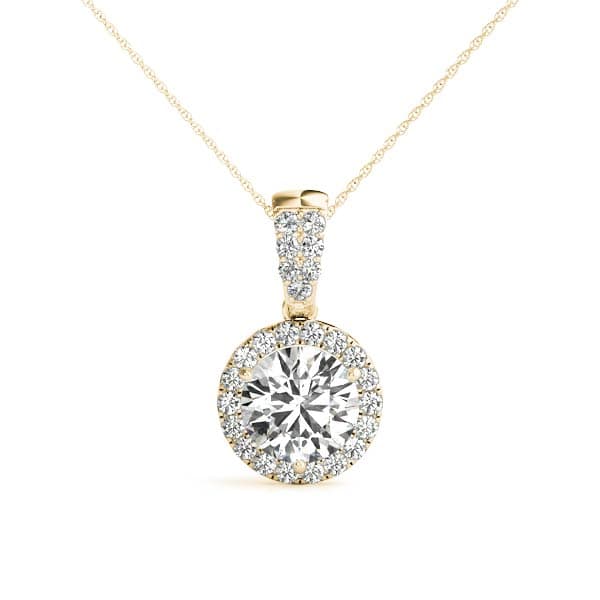 Accented Round Halo Pendant (0.2 ct. tw.), Front view in yellow gold