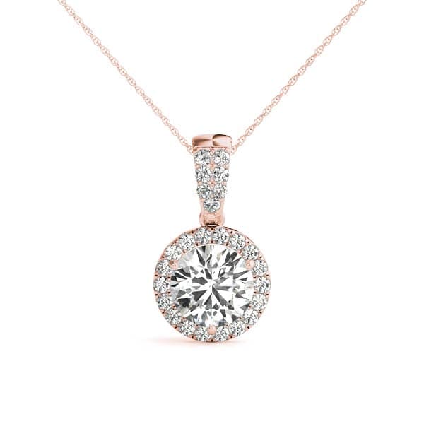 Accented Round Halo Pendant (0.19 ct. tw.), Front view in rose gold