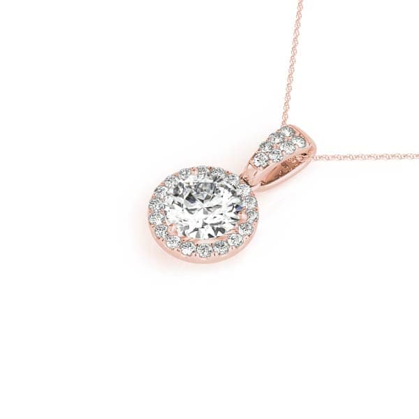 Accented Round Halo Pendant (0.19 ct. tw.), Side view in rose gold