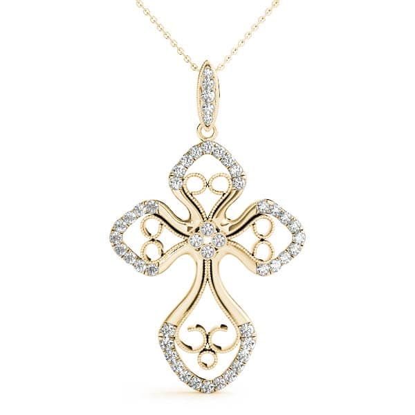 Religious Cross Pendant (0.41 ct. tw.), Front view in yellow gold