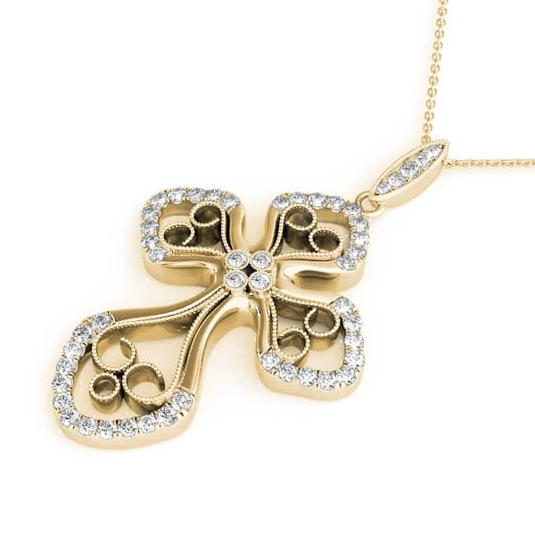 Religious Cross Pendant (0.41 ct. tw.), Side view in yellow gold
