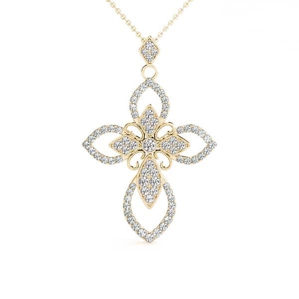 Religious Cross Pendant (0.69 ct. tw.), Front view in yellow gold