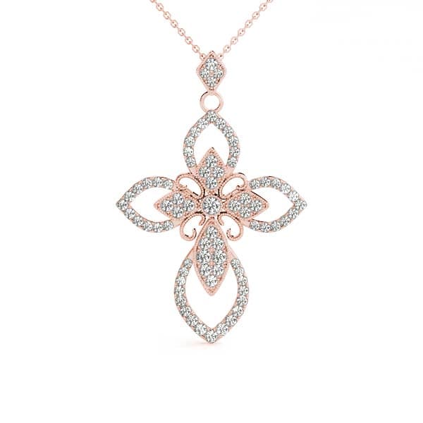Religious Cross Pendant (0.69 ct. tw.), Front view in rose gold