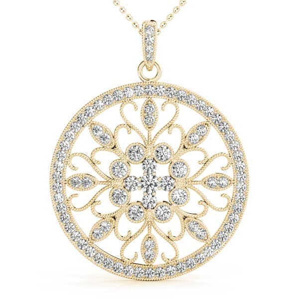 Circle Filigree Milgrain Fashion Pendant (0.78 ct. tw.), Front view in yellow gold