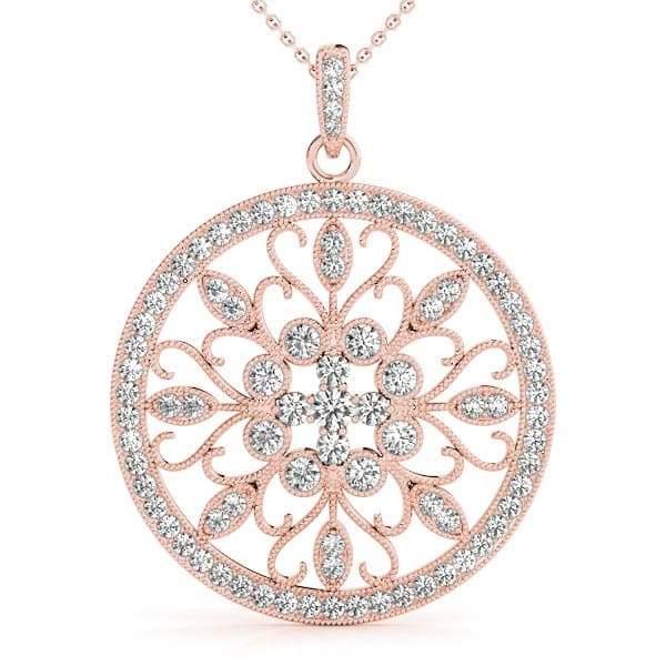 Circle Filigree Milgrain Fashion Pendant (0.78 ct. tw.), Front view in rose gold