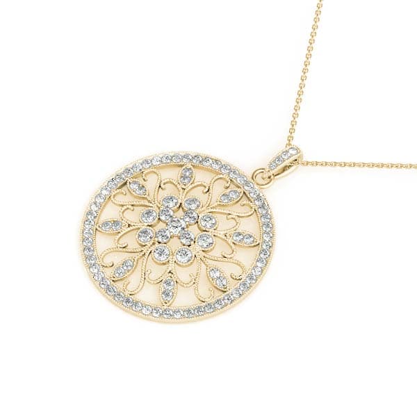 Circle Filigree Milgrain Fashion Pendant (0.78 ct. tw.), Side view in yellow gold