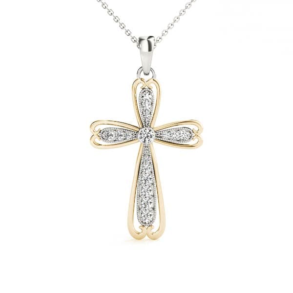 Religious Milgrain Cross Fashion Pendant (0.22 ct. tw.), Front view in yellow gold