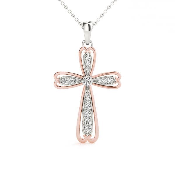 Religious Milgrain Cross Fashion Pendant (0.22 ct. tw.), Front view in rose gold