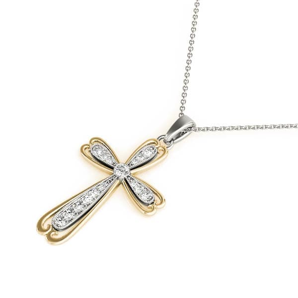 Religious Milgrain Cross Fashion Pendant (0.22 ct. tw.), Side view in yellow gold
