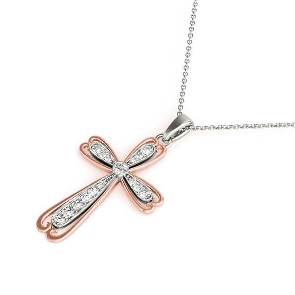 Religious Milgrain Cross Fashion Pendant (0.22 ct. tw.), Side view in rose gold
