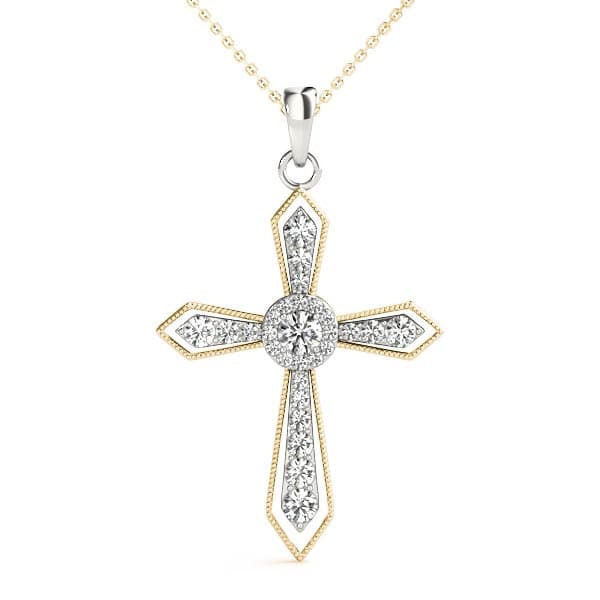 Religious Cross Pendant (0.31 ct. tw.), Front view in yellow gold