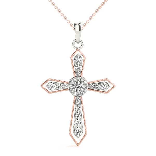 Religious Cross Pendant (0.31 ct. tw.), Front view in rose gold