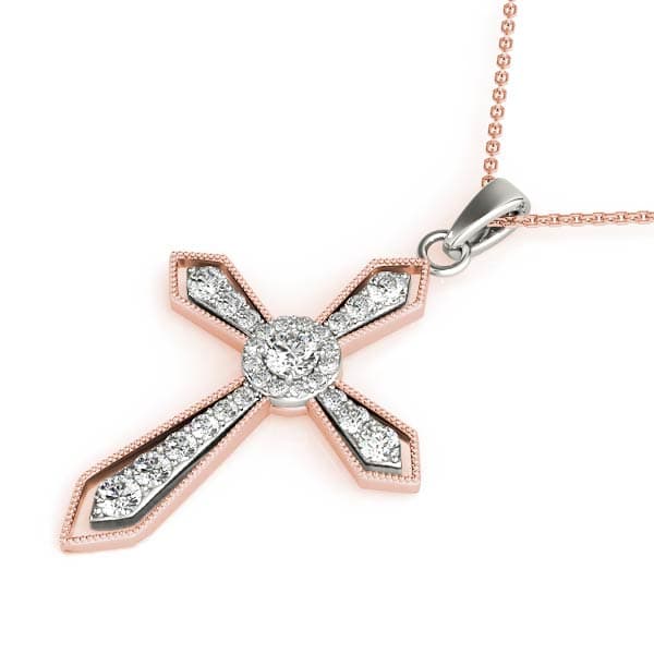 Religious Cross Pendant (0.31 ct. tw.), Side view in rose gold