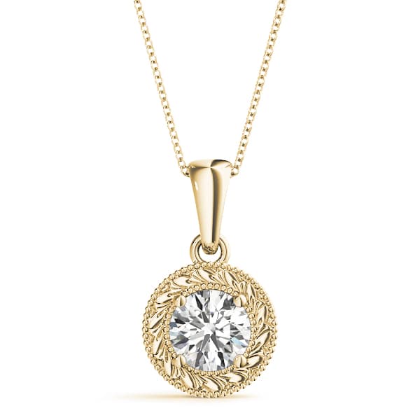 Vintage Engraved Filigree Solitaire Pendants (1/2 ct. tw.), Front view in yellow gold