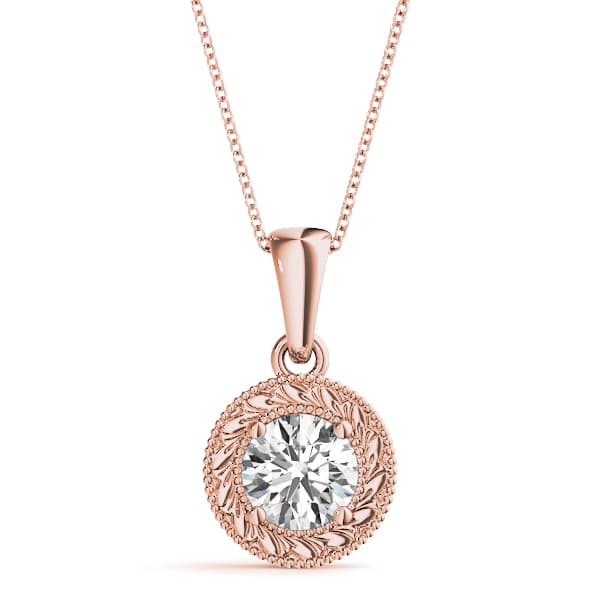 Vintage Engraved Filigree Solitaire Pendants (1/4 ct. tw.), Front view in rose gold