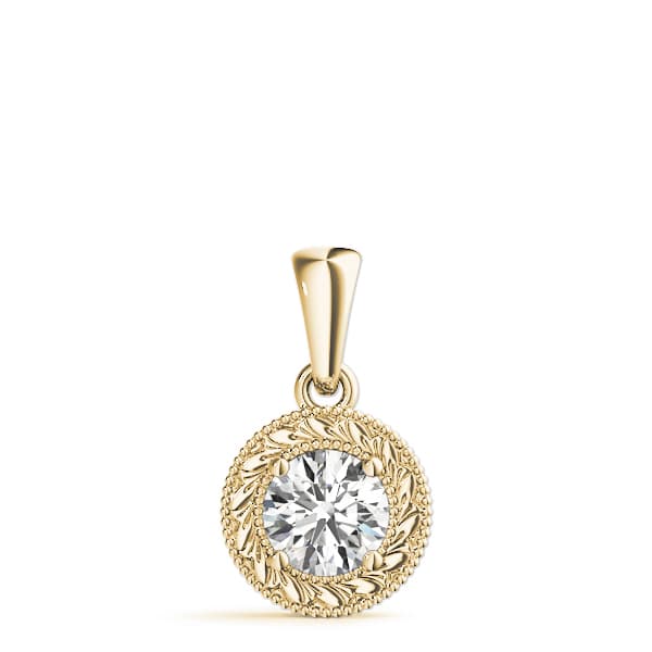 Vintage Engraved Filigree Solitaire Pendants (1/2 ct. tw.), On hand view in yellow gold