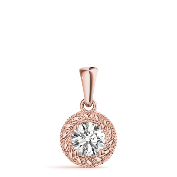 Vintage Engraved Filigree Solitaire Pendants (1/4 ct. tw.), On hand view in rose gold
