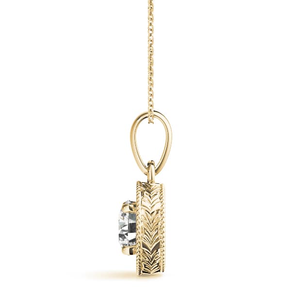 Vintage Engraved Filigree Solitaire Pendants (1/2 ct. tw.), Side view in yellow gold