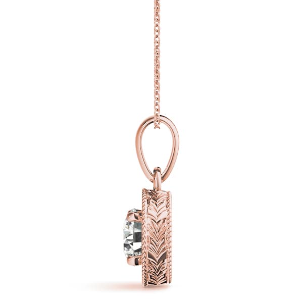Vintage Engraved Filigree Solitaire Pendants (1/4 ct. tw.), Side view in rose gold