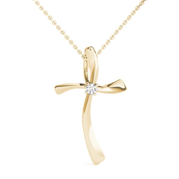 Wavy Cross Pendants (0.03 ct. tw.), Front view in yellow gold