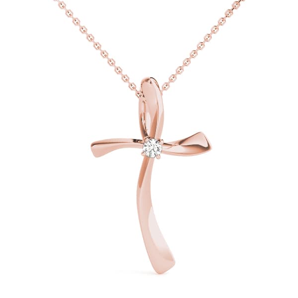 Wavy Cross Pendants (0.03 ct. tw.), Front view in rose gold