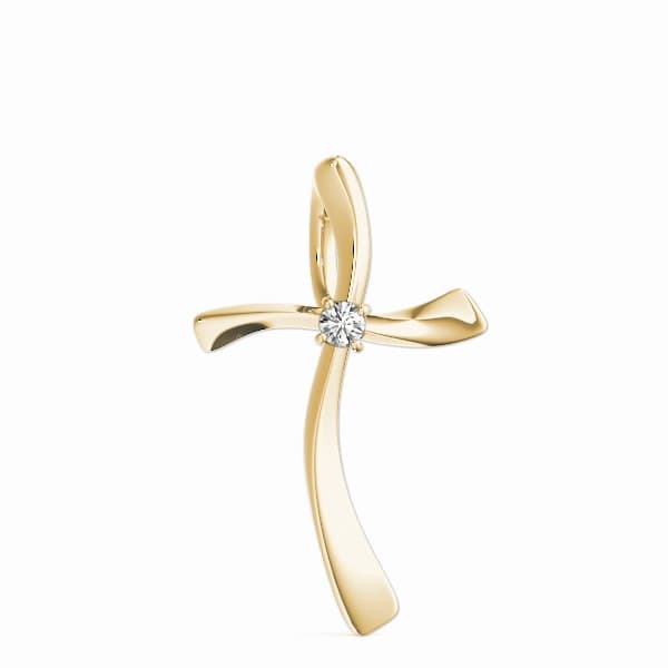 Wavy Cross Pendants (0.03 ct. tw.), On hand view in yellow gold