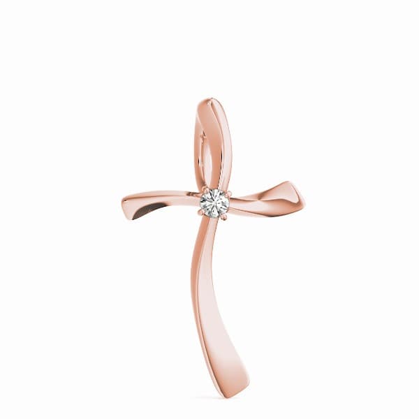 Wavy Cross Pendants (0.03 ct. tw.), On hand view in rose gold