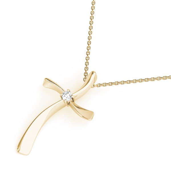 Wavy Cross Pendants (0.03 ct. tw.), Side view in yellow gold