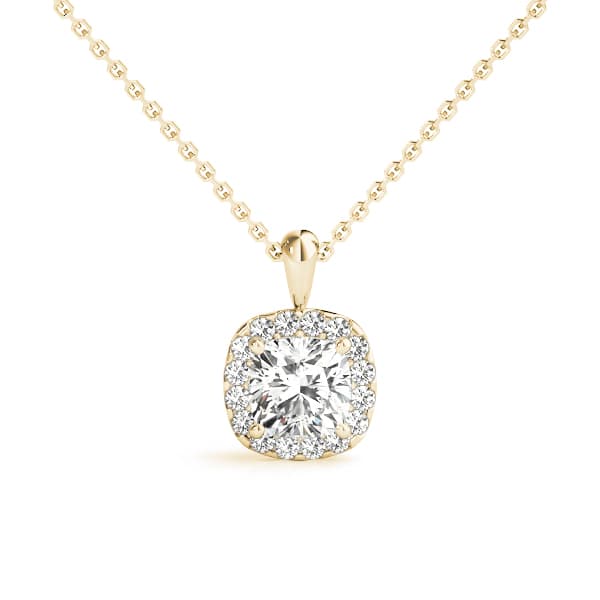 Cushion Halo Pendant (0.1 ct. tw.), Front view in yellow gold