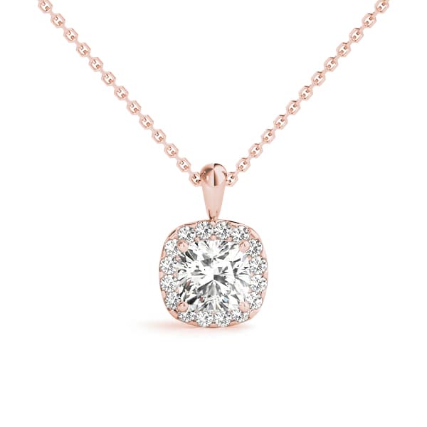 Cushion Halo Pendant (0.1 ct. tw.), Front view in rose gold