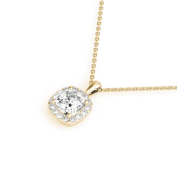 Cushion Halo Pendant (0.1 ct. tw.), Side view in yellow gold