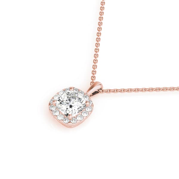Cushion Halo Pendant (0.1 ct. tw.), Side view in rose gold