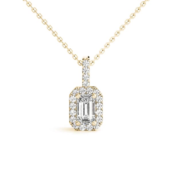 Emerald Cut Halo Pendant (0.09 ct. tw.), Front view in yellow gold