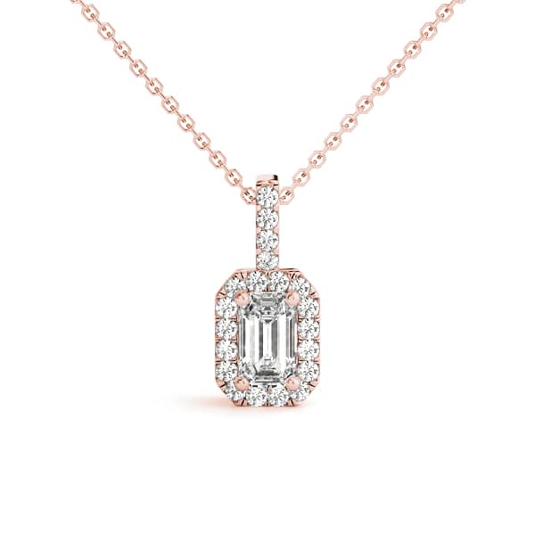 Emerald Cut Halo Pendant (0.09 ct. tw.), Front view in rose gold