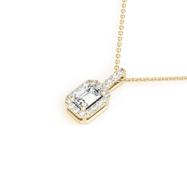 Emerald Cut Halo Pendant (0.09 ct. tw.), Side view in yellow gold