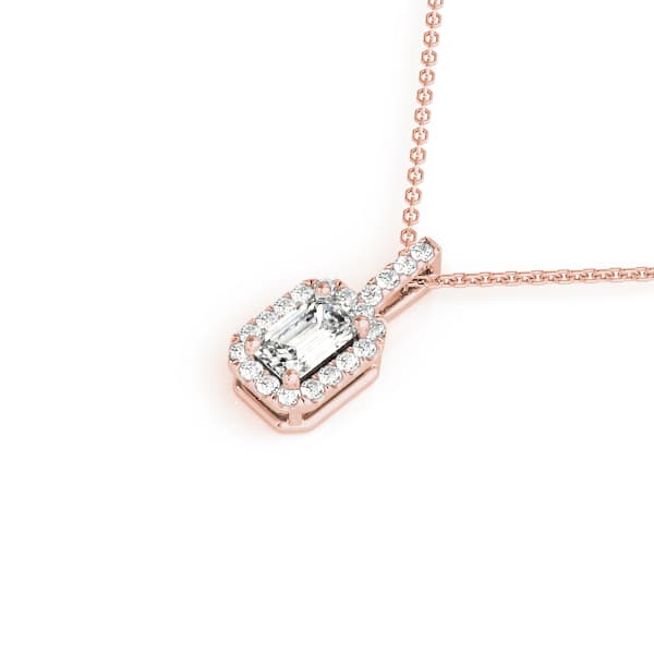 Emerald Cut Halo Pendant (0.09 ct. tw.), Side view in rose gold