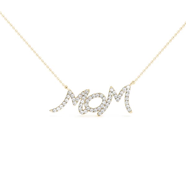 Mom Pendant-script (1/4 ct. tw.), Front view in yellow gold