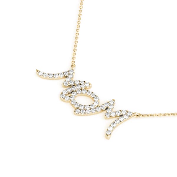Mom Pendant-script (1/4 ct. tw.), Side view in yellow gold