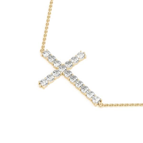Sideways Cross (1/4 ct. tw.), Side view in yellow gold