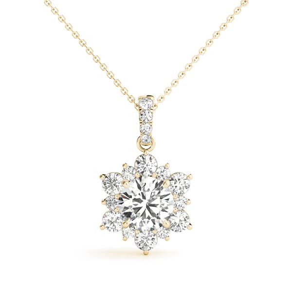 Round Floral Halo Pendant (1/2 ct. tw.), Front view in yellow gold