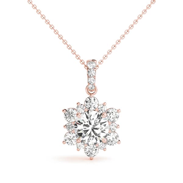 Round Floral Halo Pendant (1/2 ct. tw.), Front view in rose gold