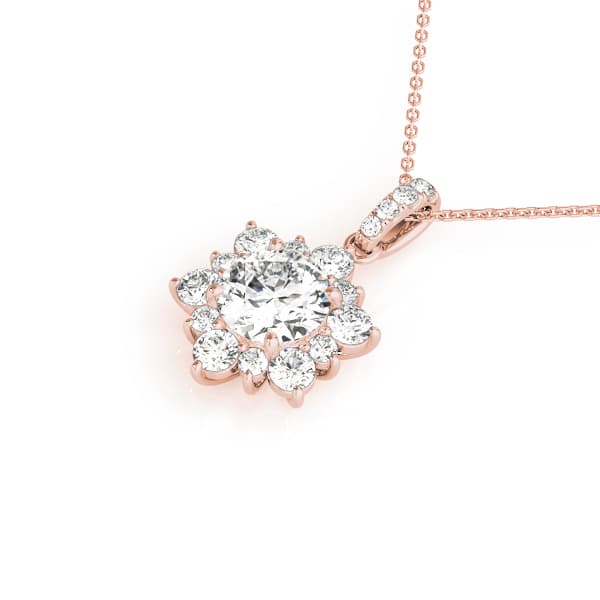 Round Floral Halo Pendant (1/2 ct. tw.), Side view in rose gold