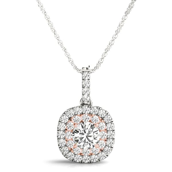 Double Halo Cushion Pendant (3/8 ct. tw.), Front view in rose gold