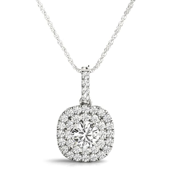 Double Halo Cushion Shape Pendant — 3/4 CT — View 1