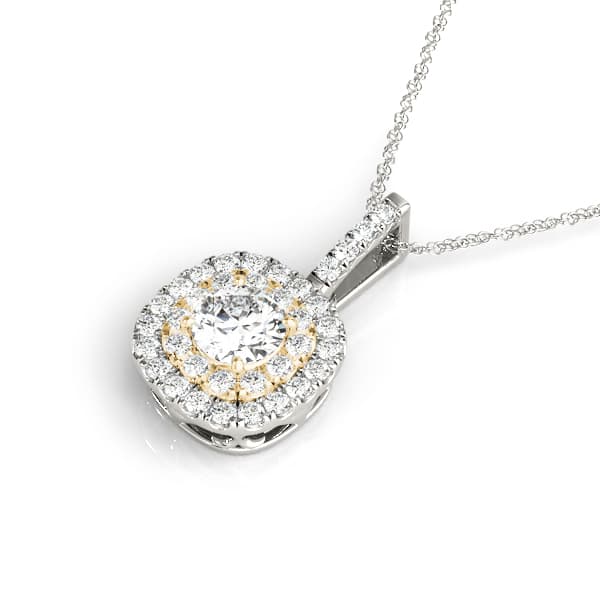 Double Halo Cushion Pendant (1/4 ct. tw.), Side view in yellow gold