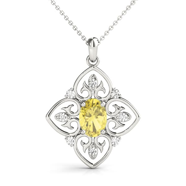 Oval Filigree Pendant — White Gold