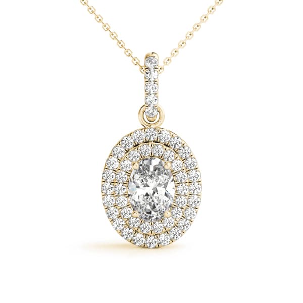 Oval Double Halo Pendant (0.3 ct. tw.), Front view in yellow gold