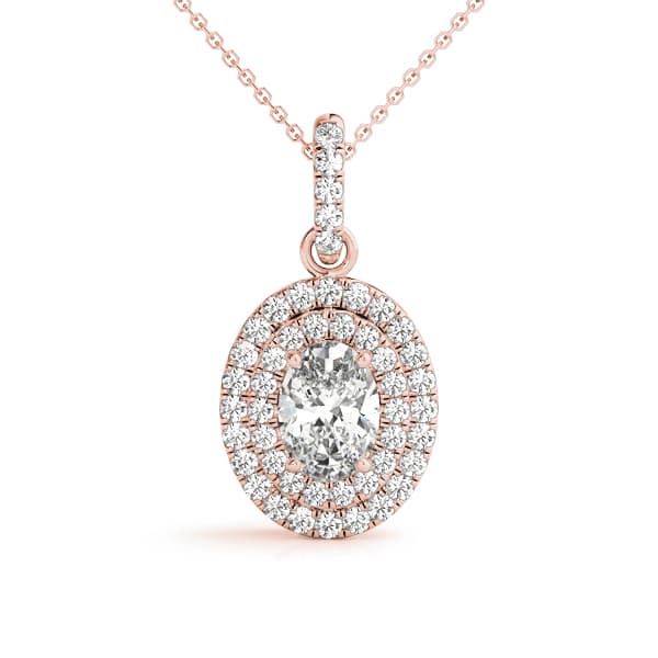Oval Double Halo Pendant (1/4 ct. tw.), Front view in rose gold